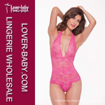 Wholesale Luxury Pink Lace Transparent Lingerie (L81137-2)